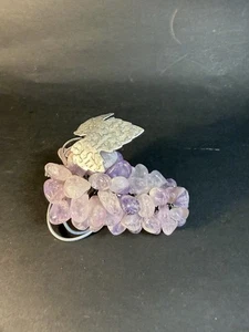 Amethyst Grape Cluster Fruit Decor with Metal Leaf  Vintage Purple Stone 3” - Picture 1 of 13