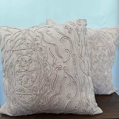 Surya two pillow set light rose pink cover with feather inserts 18x18" - Image 1 of 4