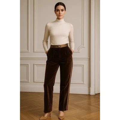 复古 20 世纪 80 年代 Escada by SRB 天鹅绒长裤缎面装饰(德国西部制造) — 第 1/4 张图片