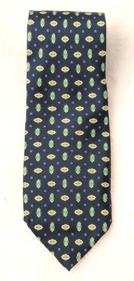 Gravata de seda Luciano Firenze Itália azul marinho padrão geométrico 100% Seta vintage - Imagem 1 de 2