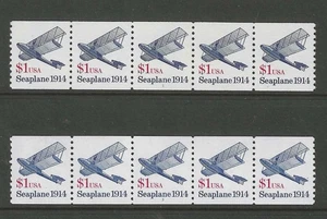 US Postage PNC strip of 5- Plate #1 and Plate #3 Seaplane coils(2). - Picture 1 of 2
