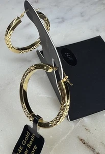 14K Gold Over Resin Core Textured Hoop Earrings Trendy Stylish Diamond Accent - Picture 1 of 16