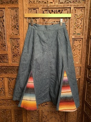 Винтажный 70-х джинсовой ткани Serape юбка хиппи джинсы Rainbow полоски Midi юбка размер 23 - Изображение 1 из 4