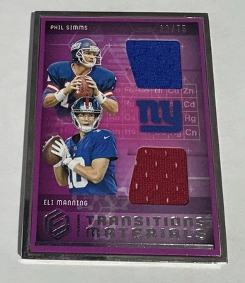 ELI MANNING PHIL SIMMS 2018 PANINI ELEMENTS MATERIALS DUAL JERSEY #/75 NY GIANTS - Image 1 of 3