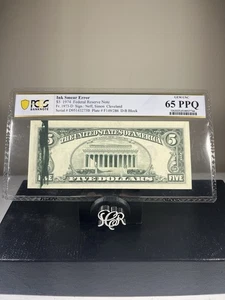 1974 $5 Federal Reserve Note Fr 1973-D 65 PPQ PCGS *Ink Smear Error* - Picture 1 of 8