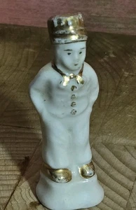 VTG Porcelain Mini Bellhop Figurine Gold Accent 2.5" Bisque Japan Cake Topper - Picture 1 of 8