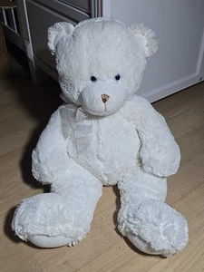 First & Main White Plush Teddy Bear 15” Sitting Dena Blue Eyes Soft Medium Size - Picture 1 of 6