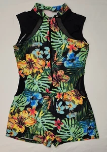 Shein Summer Beach Tropical Print Zip Front One Piece Rash Guard Swimsuit XL - Picture 1 of 12