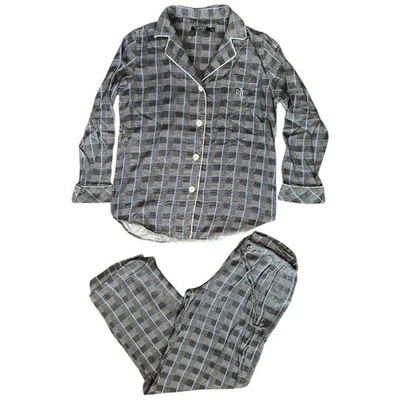 Lauren Ralph Lauren Size M Black Blue Plaid Long Sleeve Pajama Top & Bottom Set - Image 1 of 4