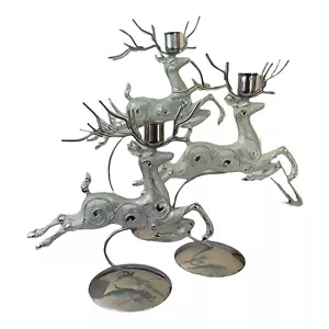 Innovation Set of 3 Silver Reindeer on Stands Glittered Swirled Design New - Picture 1 of 6