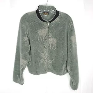 The Wudcahk Cropped Fleecejacke M grün Elch Hirsch Tier Knöpfe Naturecore NH - Bild 1 von 8