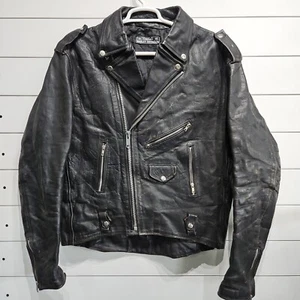 Vtg HARLEY DAVIDSON Black Leather Motorcycle Biker BOMBER JACKET Mens 48 Chosas - Picture 1 of 11