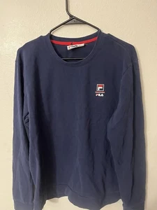 Fila Sweatshirt Men's Large L Long Sleeve Crew Neck Navy Blue W/ Logo - Picture 1 of 5