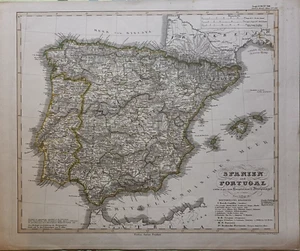 Antica mappa Spagna Baleari Maiorca Minorca Ibiza Portogallo Gibilterra 1857 - Picture 1 of 5