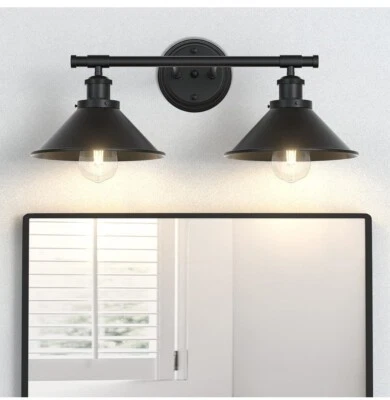 Aplique de pared tocador negro de 2 luces iluminación granja baño pared accesorio... Foto 1 de 4