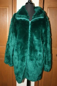 VTG Women's FAUX FUR Coat MED ROAMAN'S TEAL BLUE-GREEN SOFT THICK - Picture 1 of 8