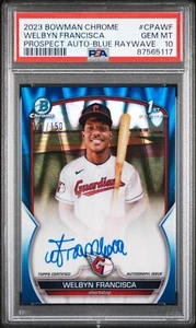 Welbyn Francisca 2023 Bowman Chrome Prospect Auto Blue RayWave 1st PSA 10 - Bild 1 von 2