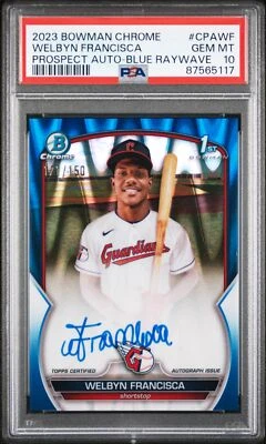 Welbyn Francisca 2023 Bowman Chrome Prospect Auto Blue RayWave 1st PSA 10 - Image 1 of 2