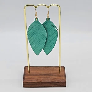 Türkisblau strukturierte Wildleder baumelnde Blatt Ohrringe, 3-1/4" Tropfen - Bild 1 von 5