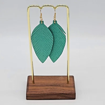 Pendientes de hoja colgante de gamuza con textura azul turquesa, gota de 3-1/4" Foto 1 de 4