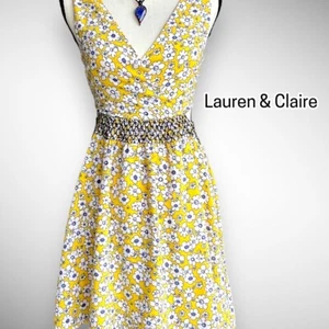 Lauren & Claire ärmelloses Mini Sommerkleid gelb blau Blumenmuster Größe S  - Bild 1 von 12