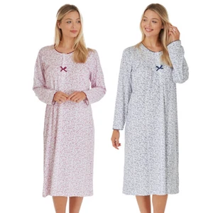 Camicia da notte donna manica lunga Jessica 100% cotone jersey lady Olga - Foto 1 di 9