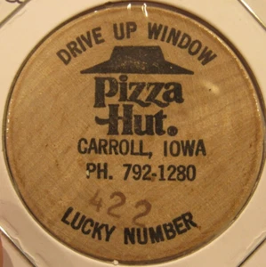 Vintage Pizza Hut Carroll, IA Wooden Nickel - Token Iowa - Picture 1 of 2