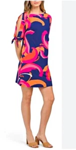 TRINA TURK Vinet Scrolling Floral Three-quarter Sleeve Dress Multi sz L - Picture 1 of 6