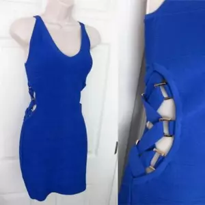 BEBE BLAU DANNI SEITLICH AUSGESCHNITTEN SCHNALLE BANDAGENKLEID NEU NEU NEU MIT ETIKETT LARGE L - Bild 1 von 6