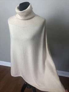 Theory $495 NWOT Sz L 100% Wool LUX CAPE Sweater Chunky Rib Turtleneck Ivory NEW - Picture 1 of 8