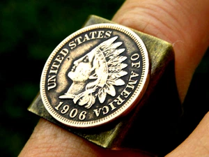 Authentic Indian Head penny coin adjustable 6 to 12 size signet ring - Picture 1 of 7