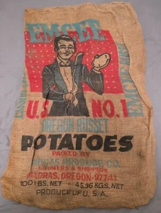 Antik RAR Emcee U.S. No. 1 Russet Kartoffeln Jutesack Madras Oregon 100 Pfund - Bild 1 von 2