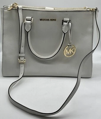 Michael Kors Savannah Saffiano Leather satchel crossbody bag tote White Logo - Image 1 of 4