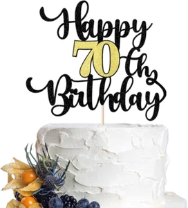 Elegant 70th Birthday Cake Topper - Black and Gold Party Decoration - Picture 1 of 6