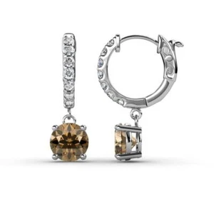 Round Smoky Quartz and Diamond Dangle Hoop Earrings 1 7/8 ctw 14K Gold JP:237659 - Picture 1 of 13