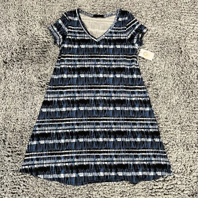 Vestido Línea A Para Mujer Pequeño Azul Negro Cuello en V Vestido Columpio Informal Hecho en Hawái Foto 1 de 4