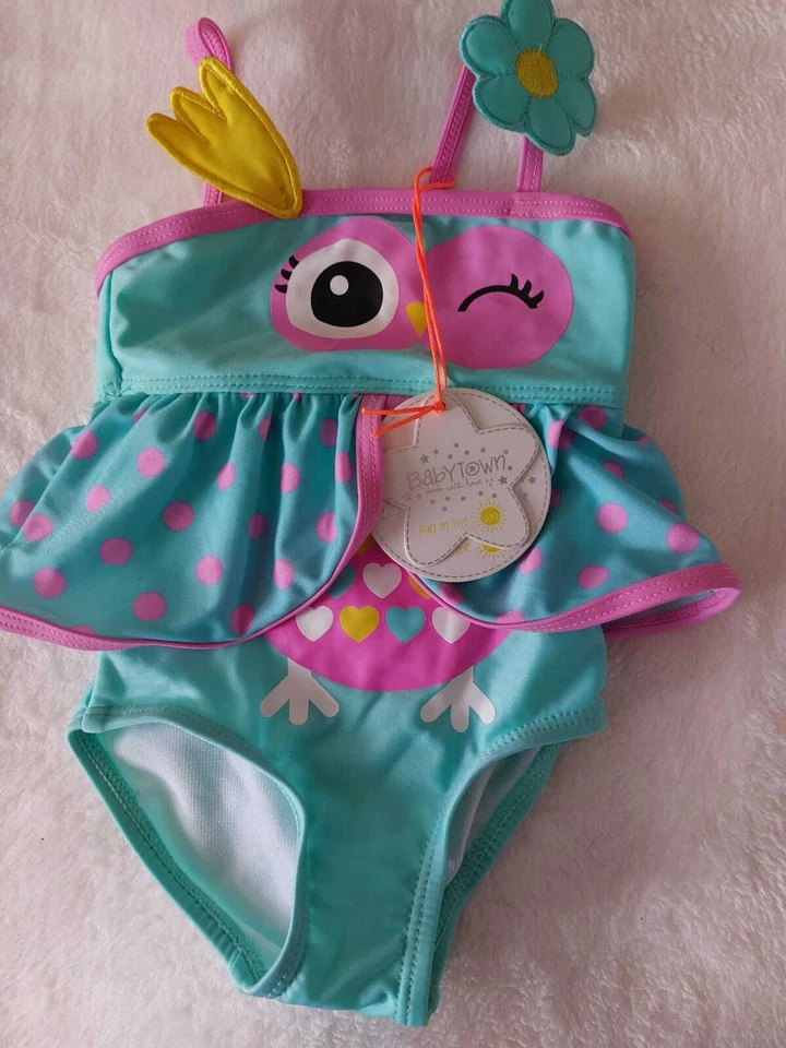 BabyTown  Badeanzug *** Eule *** Gr. 74 - 80  Hellblau/Rosa   England   NEU - Bild 1 von 1