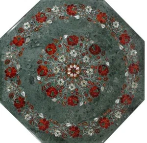 2'x2' Green Marble Table Top Inlay Stone Dining Coffee Corner Center Use Room - Picture 1 of 4