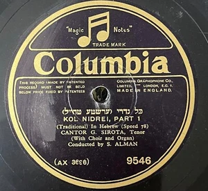 Jewish Cantorial 78 RPM-Gershon Sirota - Kol Nidrey - Columbia England - Imagen 1 de 2