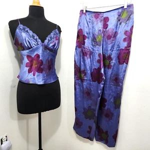 Victoria's Secret Silky Satin Lace Pajama Set Floral Sleeveless Lightweight Sz L - Picture 1 of 24