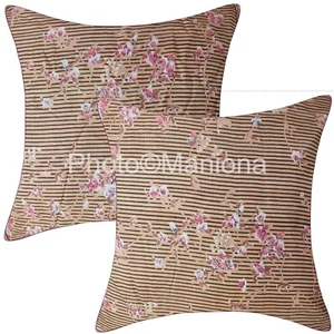 Cushion Covers Indian Flowers Sari Ethnic Silk Handmade Pillow Set Of 2 Pc 18x18 - Picture 1 of 5