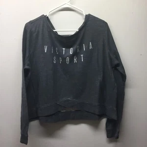 Victoria Sport Womens Large Gray Logo Long Sleeve Crop Top Sweatshirt - Picture 1 of 4