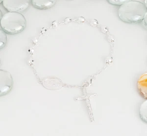Italian Silver Rosary Bracelet, Highly Polished Sterling Silver, Beaded Rosary - Picture 1 of 6