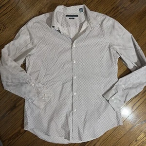 Perry Ellis Mens White Stretch Long Sleeve Button Shirt Red Bubbles Circles Sz L - Picture 1 of 5
