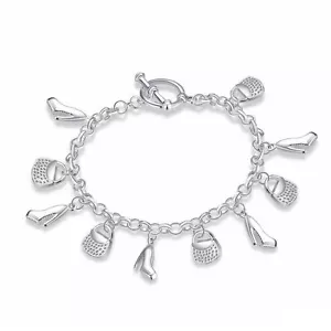 Damas Mujeres Plateado Bolso de Mano y Zapatos Compras Dije Pulsera Navidad - Imagen 1 de 5