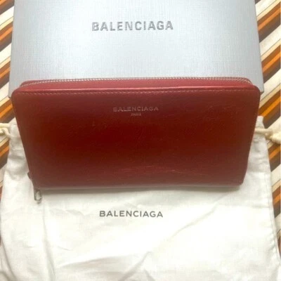 正品 - Balenciaga 皮革钱包红色带银色五金盒和防尘袋 — 第 1/4 张图片