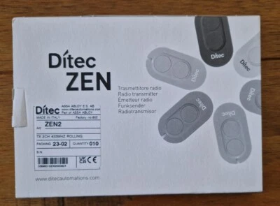 10 ENTREMATIC DITEC ZEN2 Remote control Rolling Code 433.92MHz ( 1x 10 Pack )  1 - Image 1 of 2