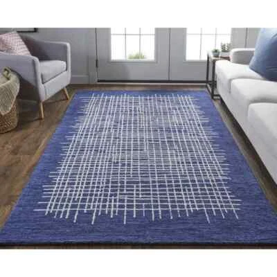 Alfombra de lana acolchada azul Capri, 5x8 6x9, contemporánea hecha a mano, sala de estar, dormitorio Foto 1 de 4