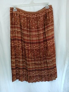 Vintage Leslie Fay Pleated Midi Skirt Women’s Plus 18 Brown Paisley Stretch 90s - Picture 1 of 24