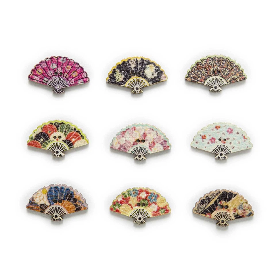 30pcs Fan Wood Buttons for Sewing Scrapbooking Clothing Headwear Decor 30x20mm - Image 1 of 4
